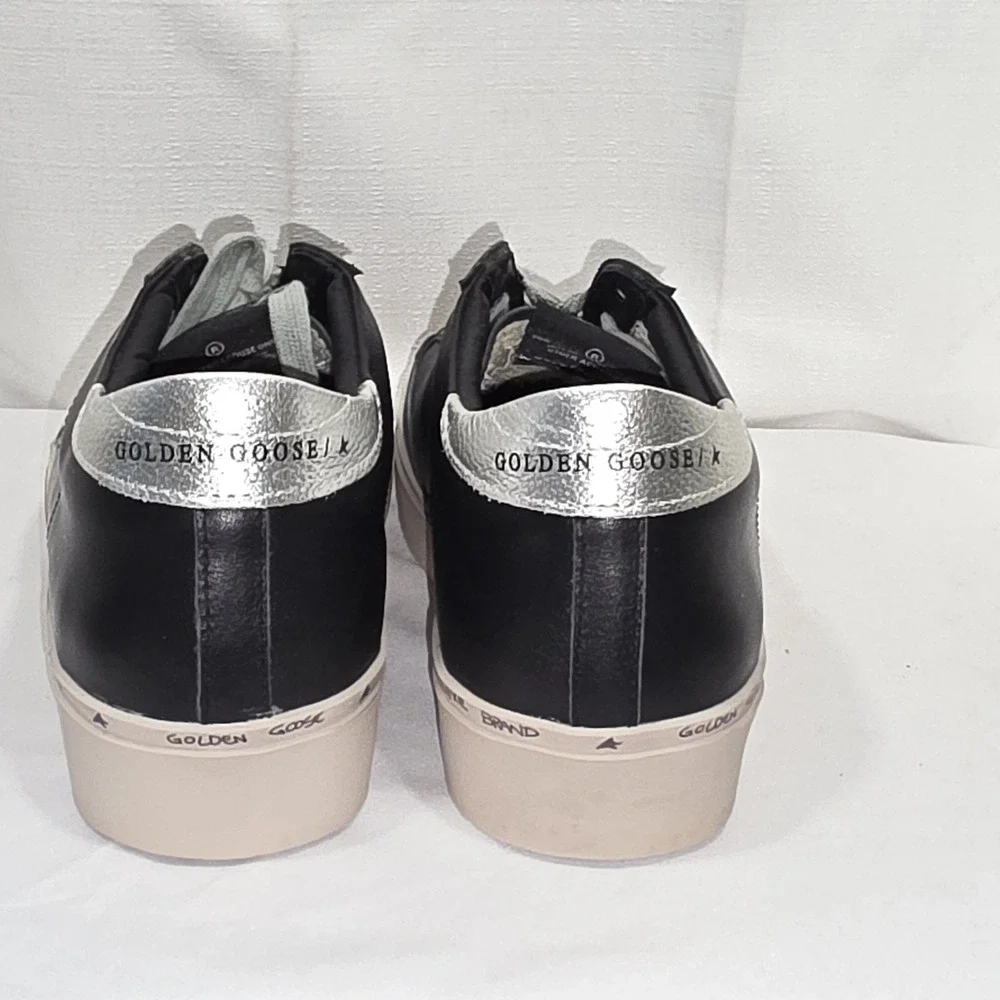 Golden Goose Hi Star Classic Shoes Womens Size 38 Black Silver Colorway Leather